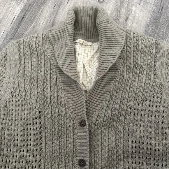 Barbour Cardigan Sweater Womens Sz 10 Taupe 100% Cotton Shawl Collar Button Up - Picture 3 of 8